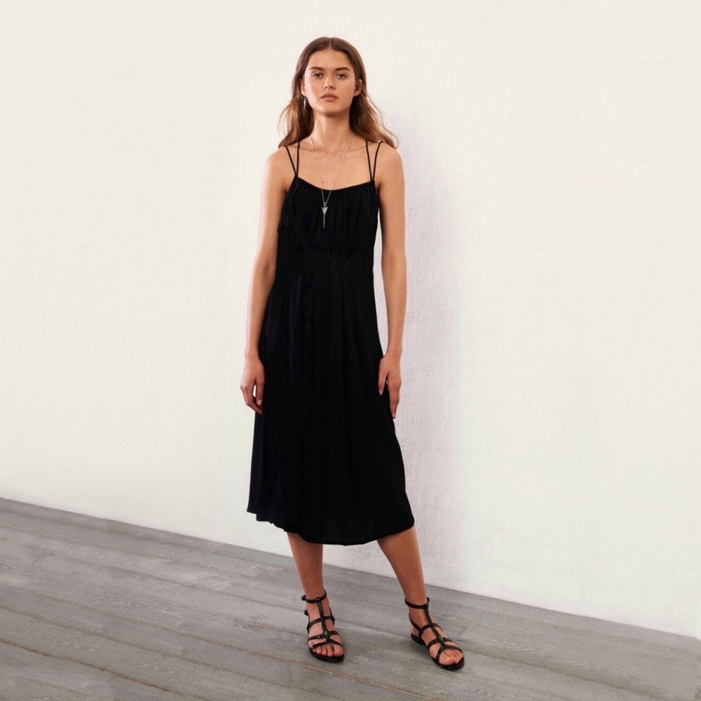 nwt ba&sh  fenelope strappy flowy crepe midi dress in black, size large